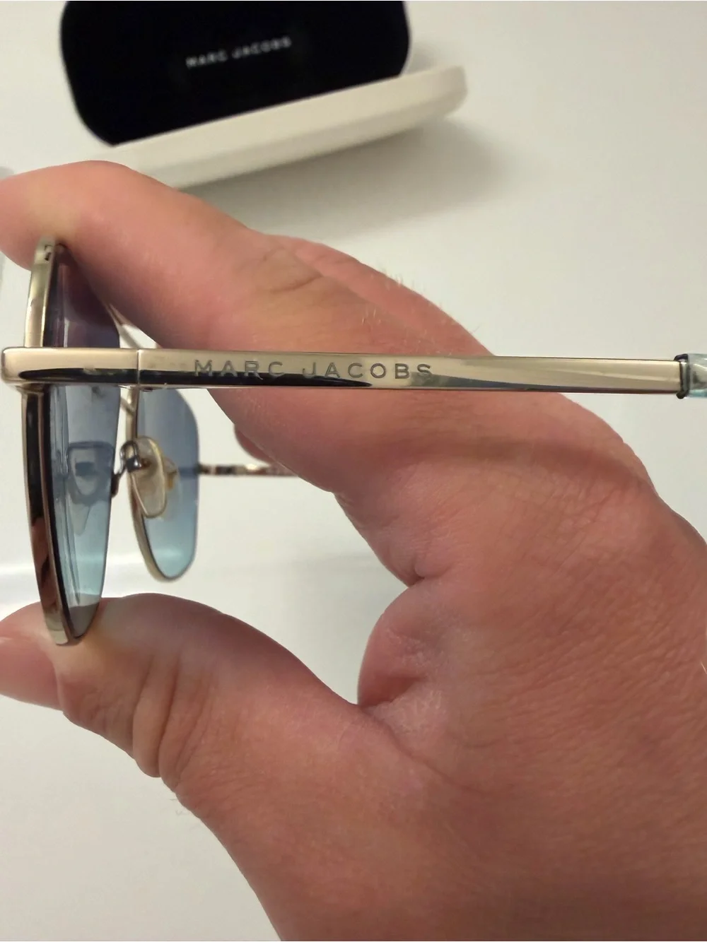 Marc Jacobs Gold Frame Sunglasses with Blue-Green Gradient Lenses